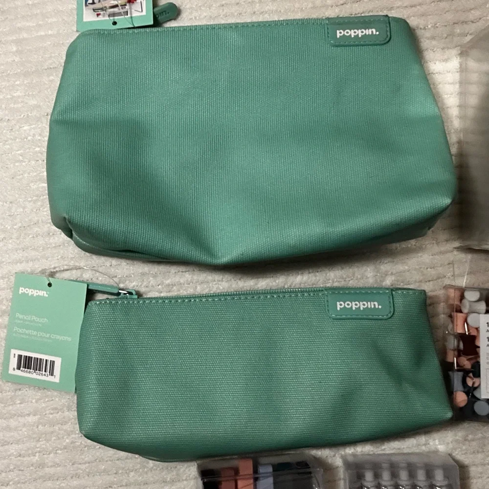 Poppin. Set of Notebooks, Pouches, Pens, Push Pins (Aqua Blue)